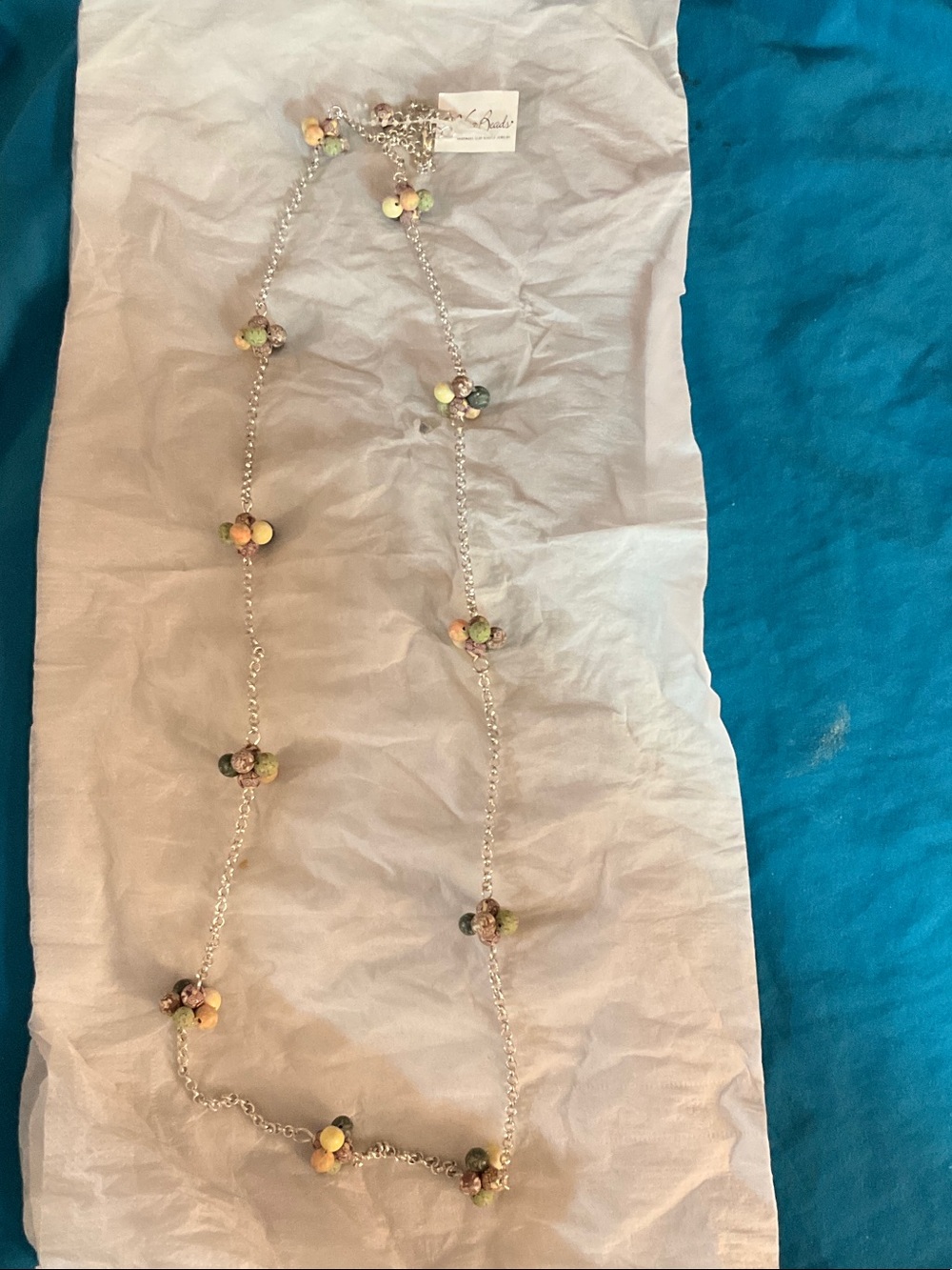 VIVA BEADS Long Multi-Bead Silver Necklace with Pastel Beads